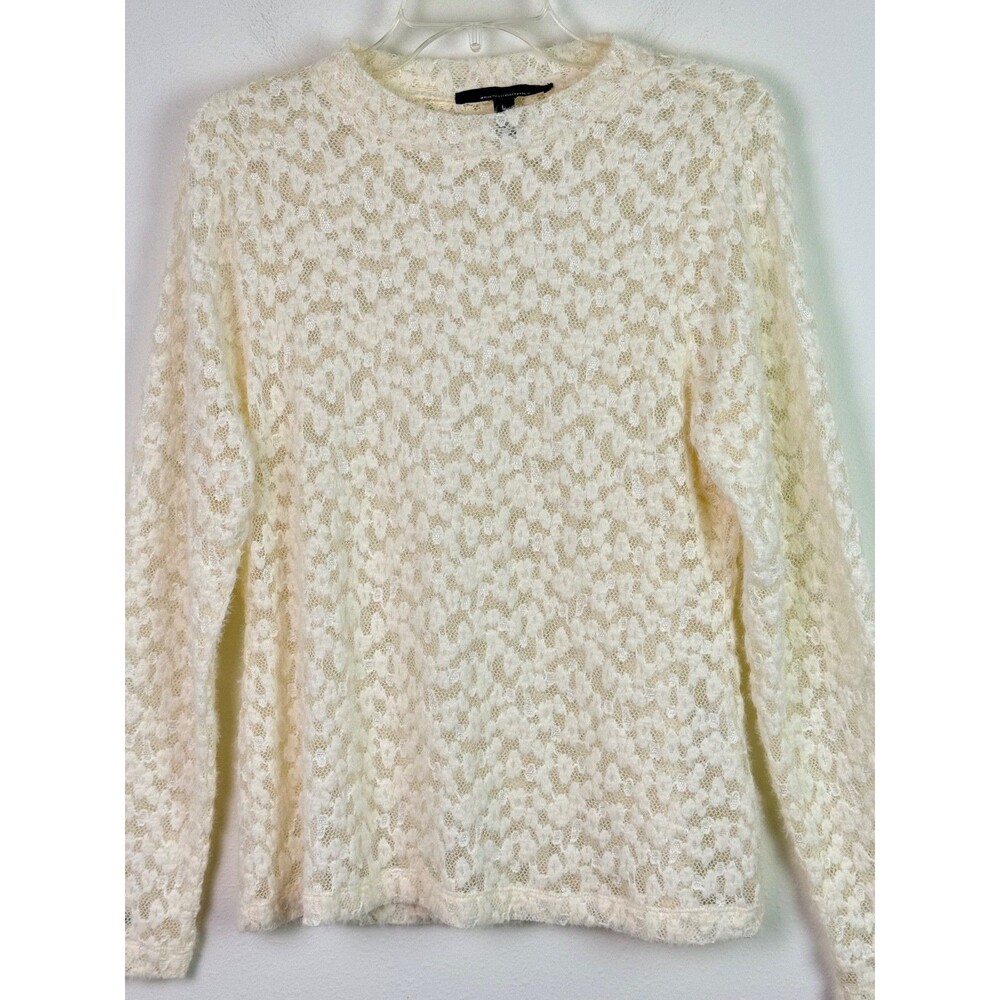 White House Black Market Textured Lace Mockneck Top Large Ivory Sheer Romantic - Picture 5 of 10